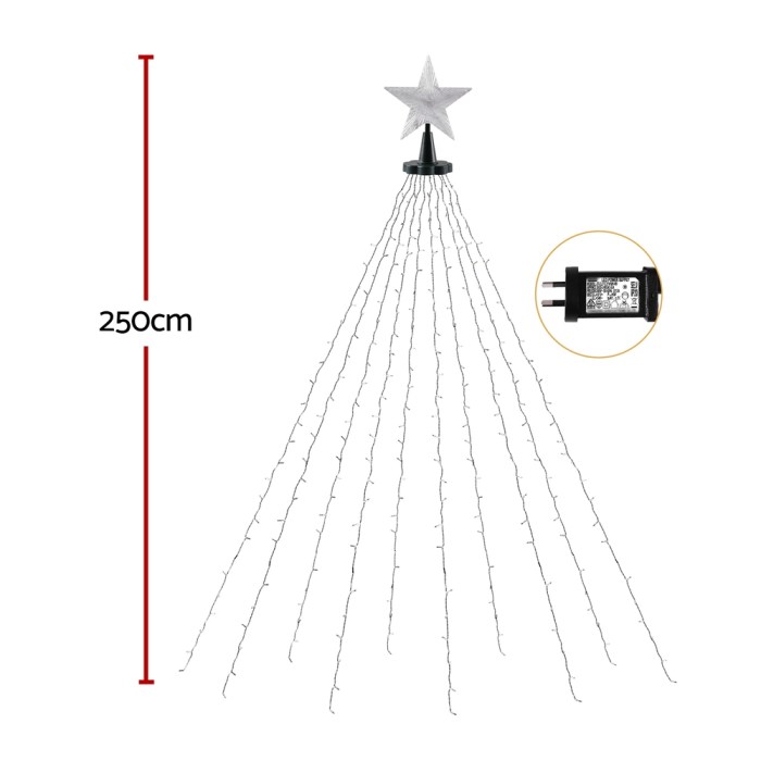 250cm star-top Christmas tree lights with adapter.