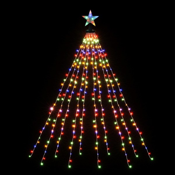 Colourful LED Christmas tree lights with star topper.