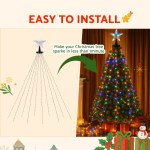 jingle jollys 2.5m christmas lights waterfall string light 300 led star topper Easy Christmas tree setup with colourful lights.