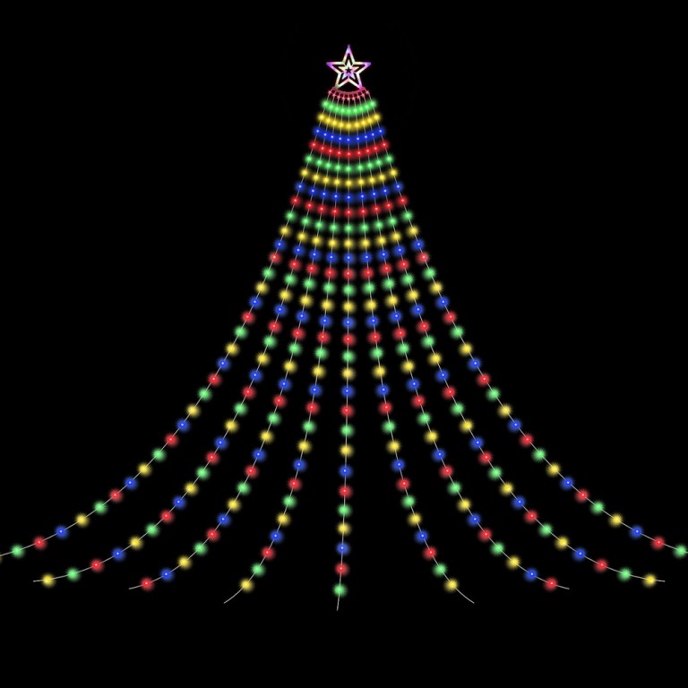 Colourful Christmas tree lights against black background