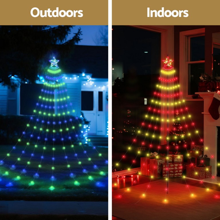 Outdoor and indoor Christmas tree light displays.