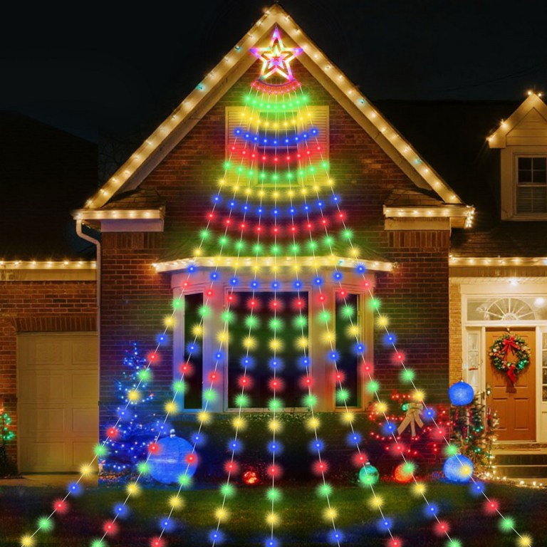 House with colourful Christmas lights