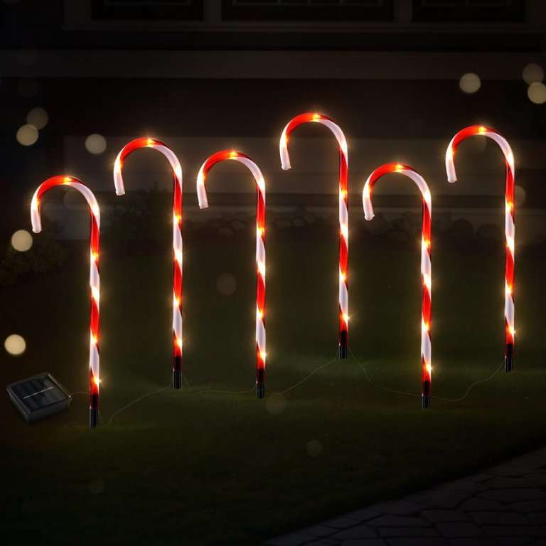 42 led 6 pcs christmas lights path ground light garden decorations jingle jollys Solar-powered illuminated candy cane pathway lights
