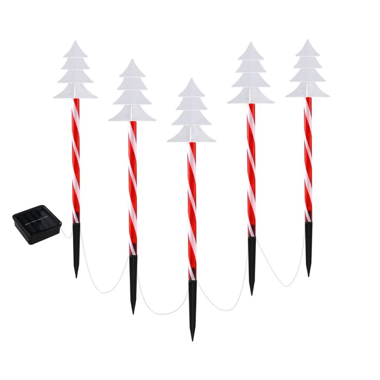 Solar Christmas candy cane garden lights display.