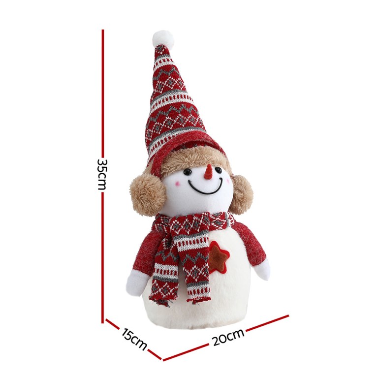 jingle jollys christmas snowman handicraft ornaments party decorations 35cm Festive snowman toy with red hat and scarf.