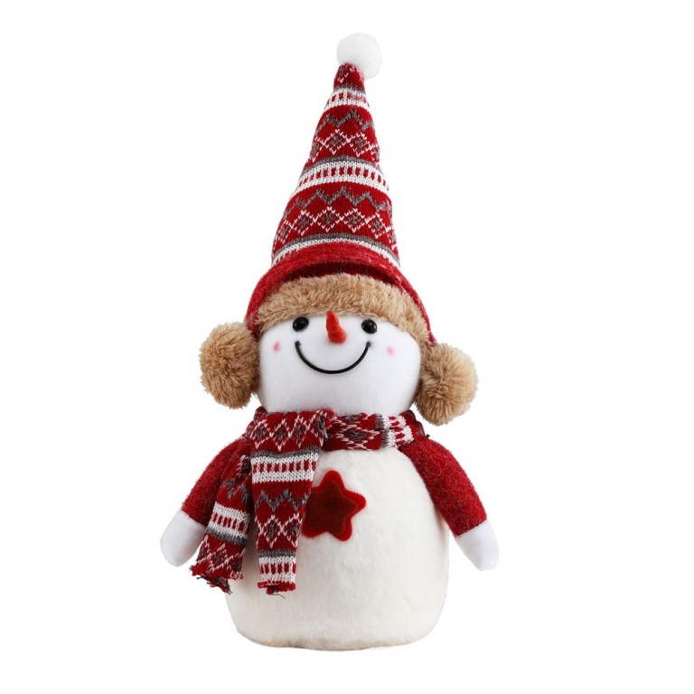jingle jollys christmas snowman handicraft ornaments party decorations 35cm Festive snowman plush toy with red hat and scarf.