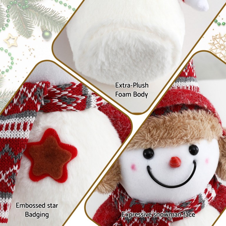 jingle jollys christmas snowman handicraft ornaments party decorations 35cm Festive plush snowman with scarf and star badge.