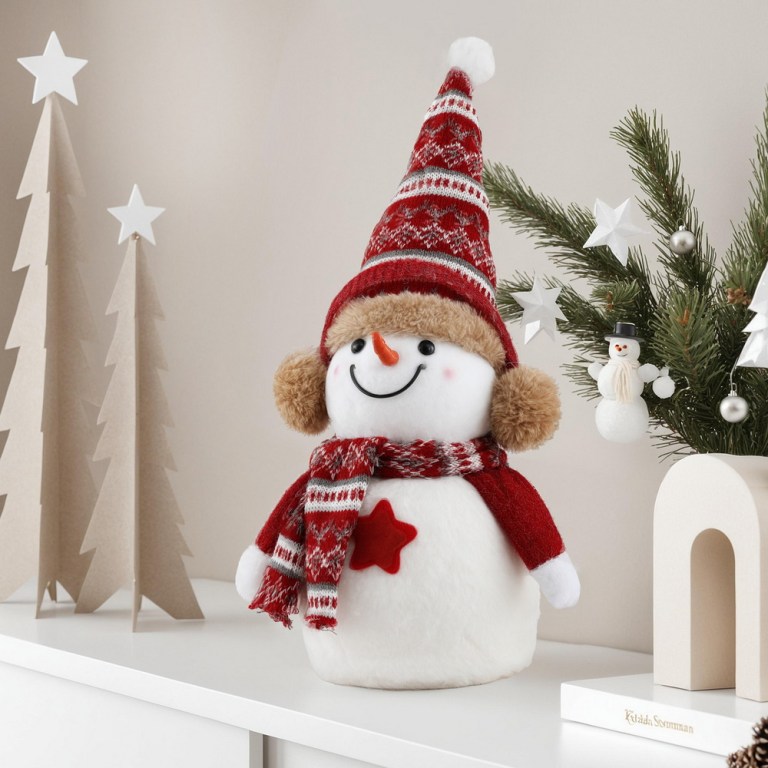 jingle jollys christmas snowman handicraft ornaments party decorations 35cm Festive snowman decoration with red scarf and hat.