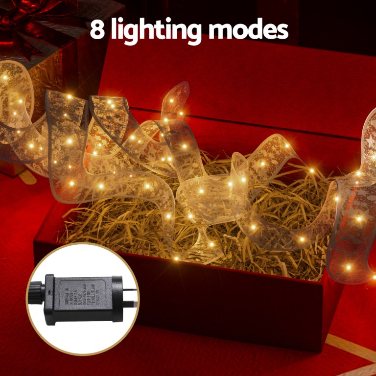 Glowing LED ribbon lights in gift box.