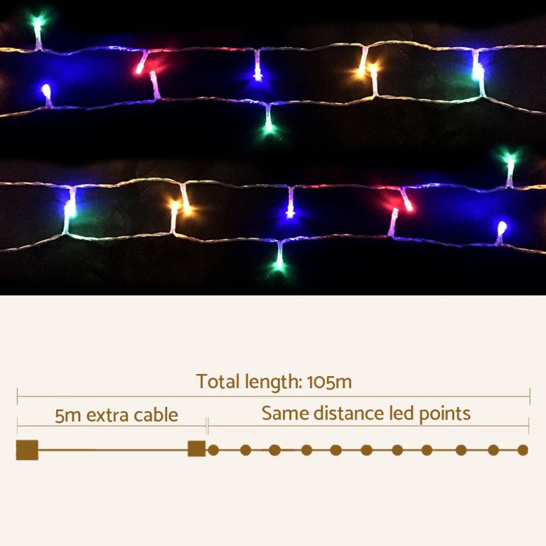 Colourful LED lights, 105m total length.