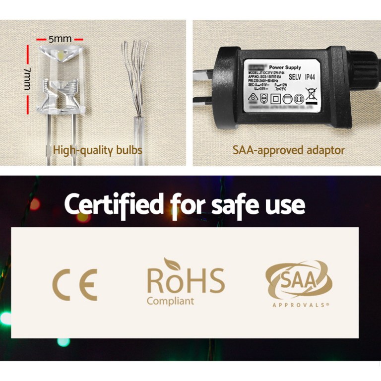 Certified safe bulbs with SAA-approved adaptor.