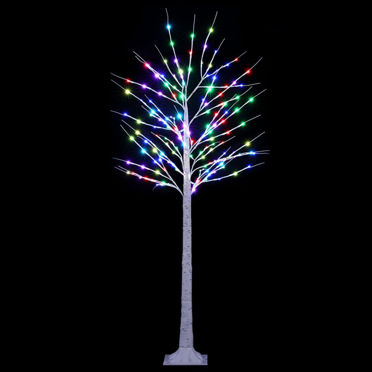 xmas twig rgb 6ft dimmable 189923 00.jpg Colourful LED lit tree against black background.