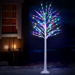 1.7m christmas tree 120 rgb led lights jingle jollys LED-lit white tree at night outside house