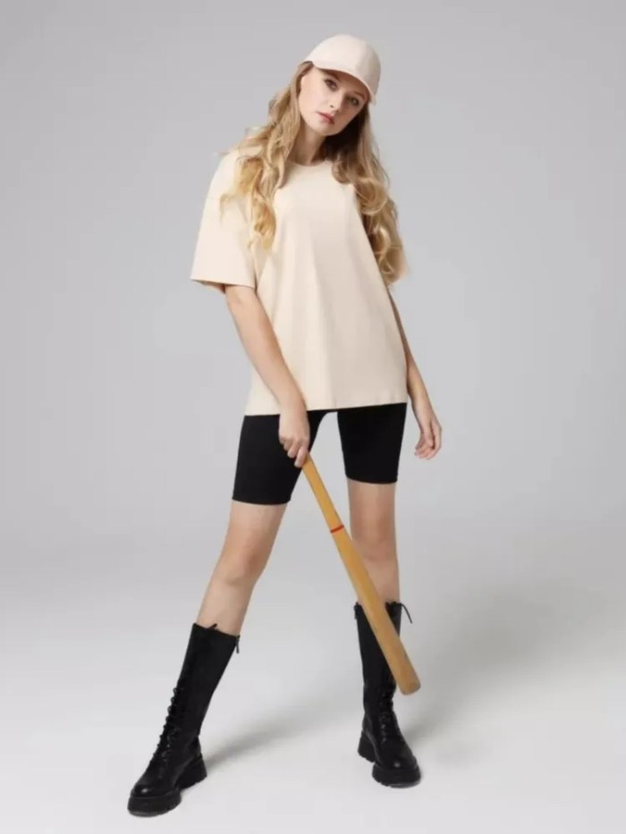 Women’s Oversized Casual T-Shirt – Round Neck, Short Sleeve Minimalist Top 3