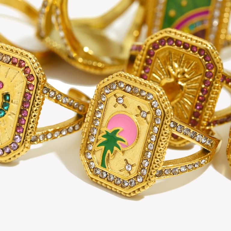 Belle Colorful Enamel Cuff Ring – 18K Gold Plated Stainless Steel 6