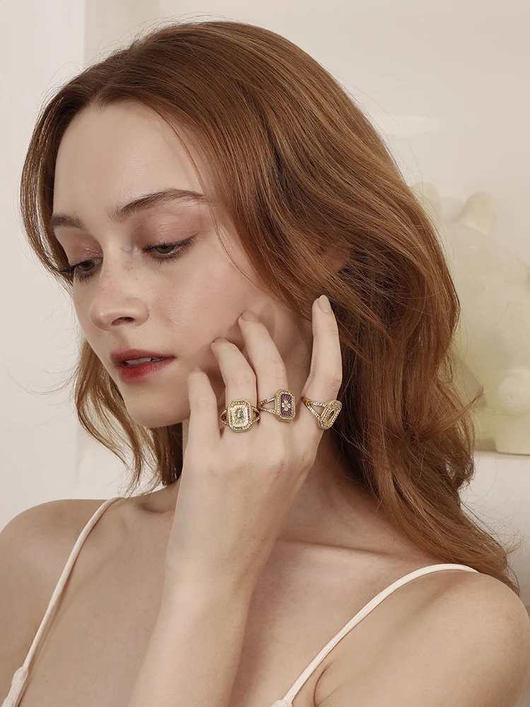 Belle Colorful Enamel Cuff Ring – 18K Gold Plated Stainless Steel 4