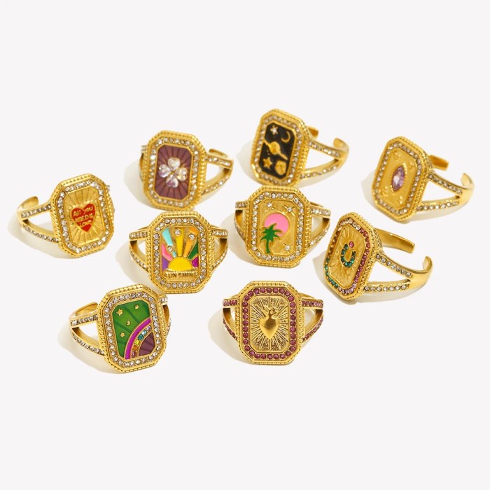 Belle Colorful Enamel Cuff Ring – 18K Gold Plated Stainless Steel 3