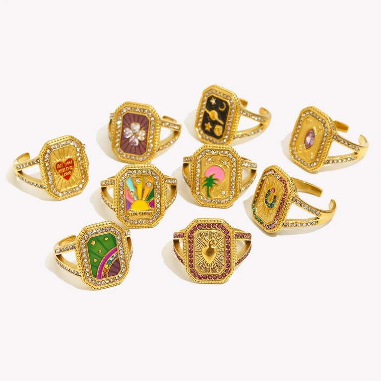 Belle Colorful Enamel Cuff Ring – 18K Gold Plated Stainless Steel 3