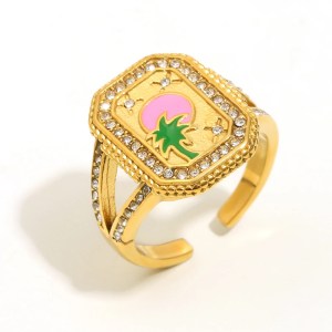 Belle Colorful Enamel Cuff Ring – 18K Gold Plated Stainless Steel