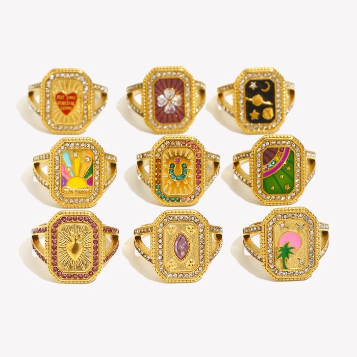 Belle Colorful Enamel Cuff Ring – 18K Gold Plated Stainless Steel 1