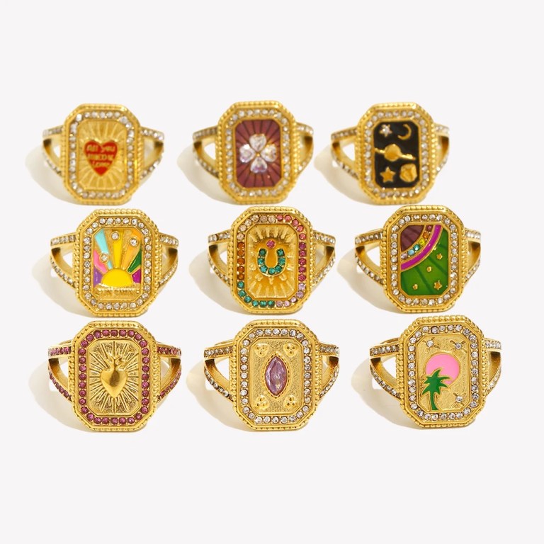 Belle Colorful Enamel Cuff Ring – 18K Gold Plated Stainless Steel 1