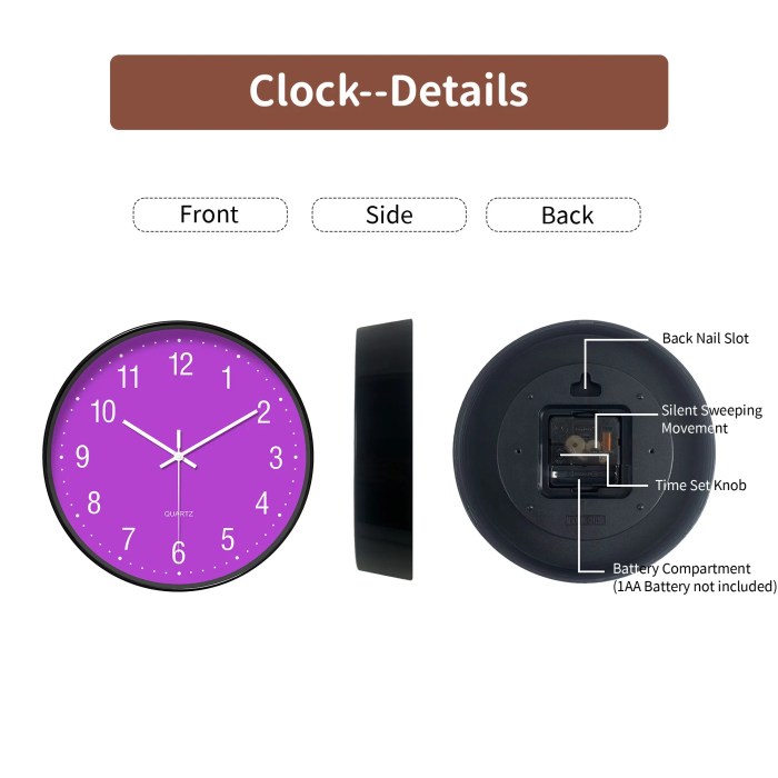 round minimalist purple wall clock Round Minimalist Purple Wall Clock 3