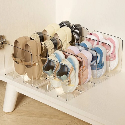 stackable transparent shoe rack – 4 section storage organizer (single/2 pack) Stackable Transparent Shoe Rack – 4-Section Storage Organizer (Single/2 Pack)