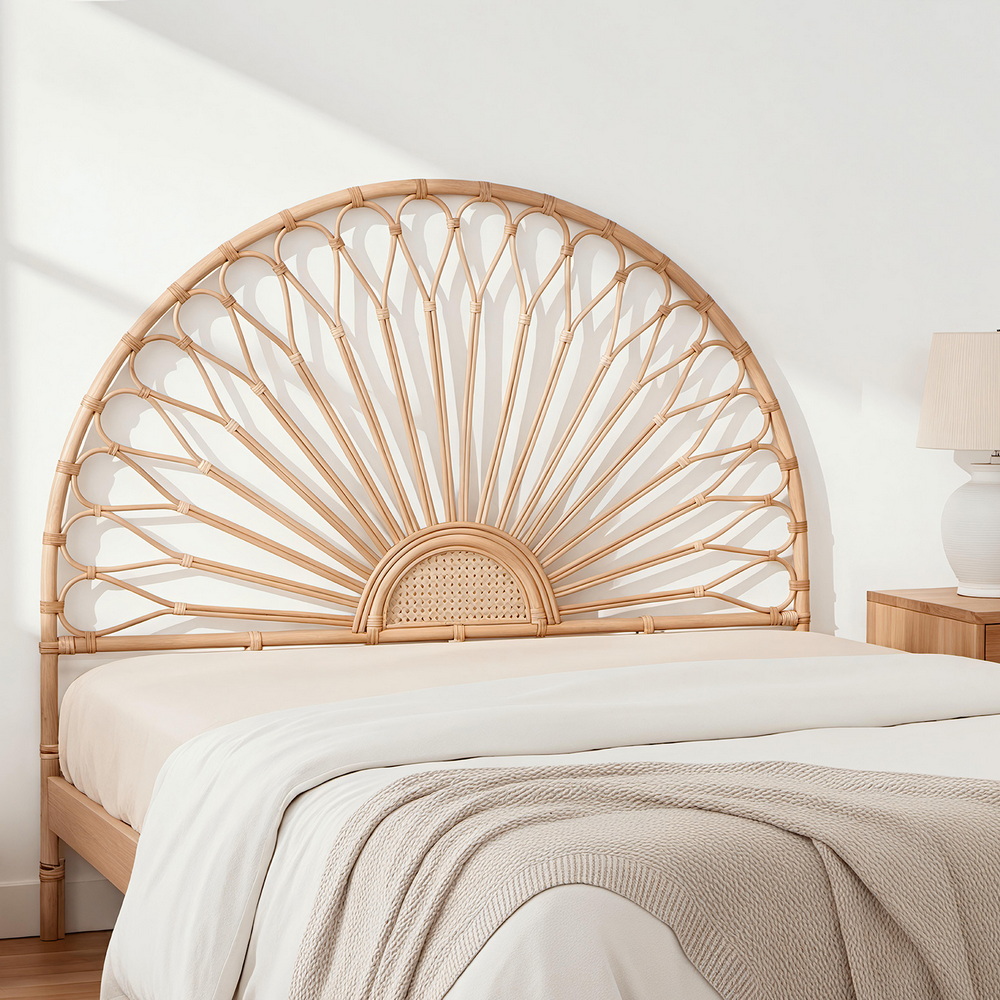artiss bed headboard queen bedhead rattan mari pine