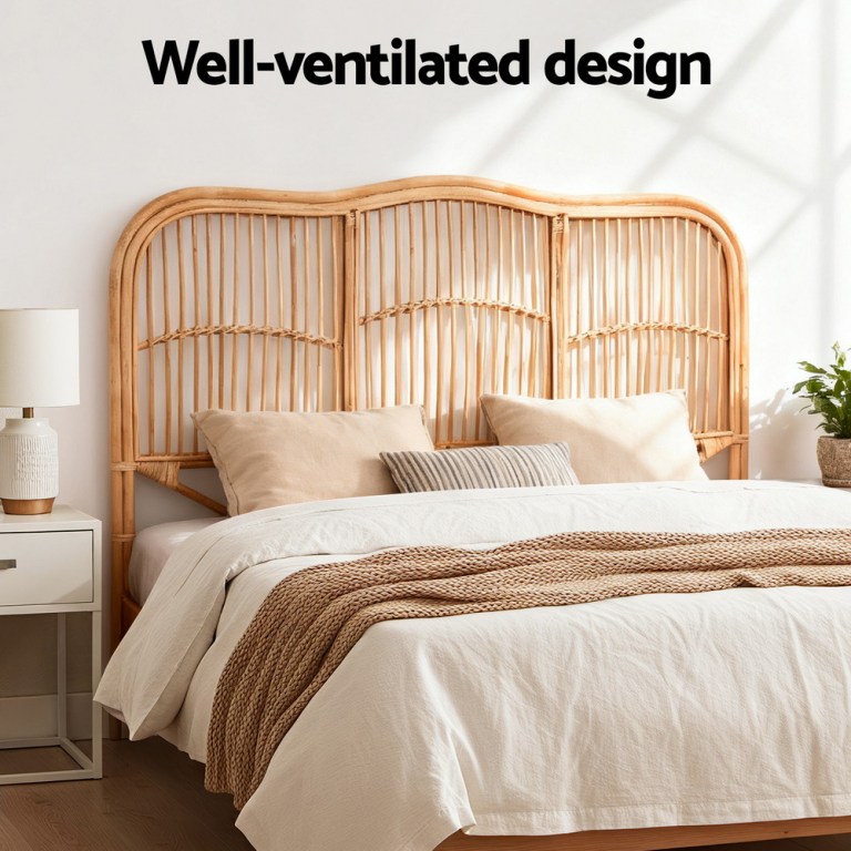 artiss bed headboard queen bedhead rattan nero pine