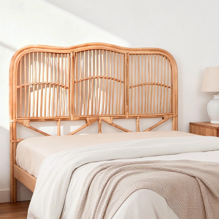 artiss bed headboard queen bedhead rattan nero pine