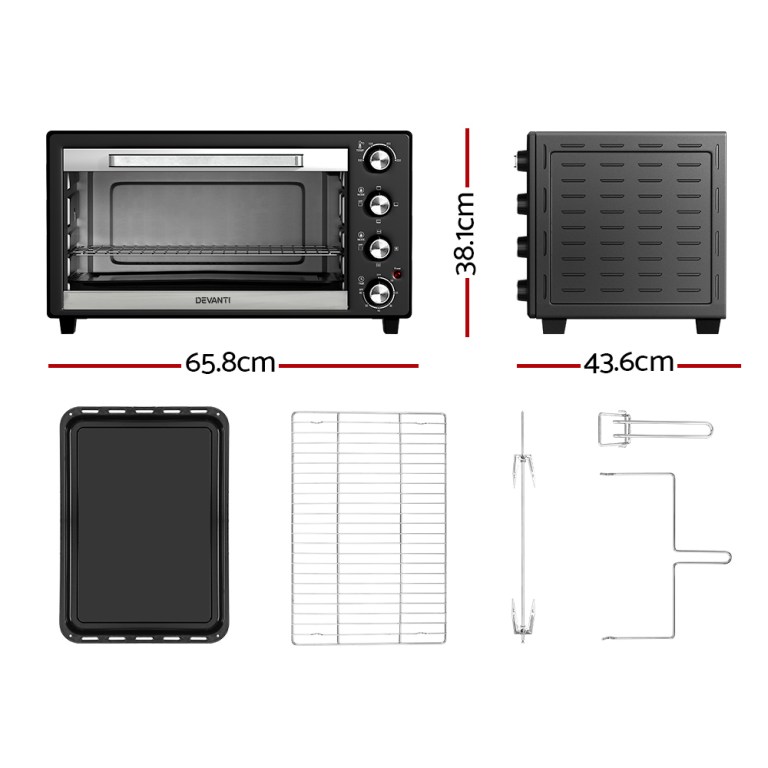 devanti 60l convection oven electric fryer ovens 2000w