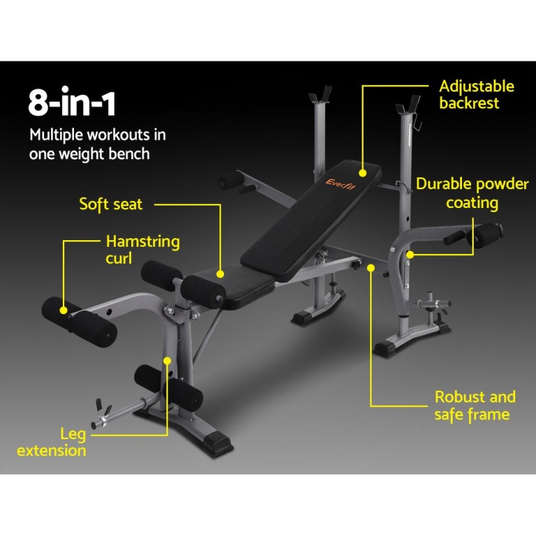 everfit weight bench 8 in 1 bench press adjustable home gym station 200kg