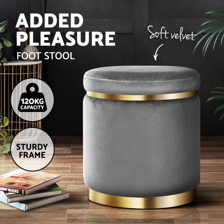 artiss ottoman foot stool round velvet charcoal