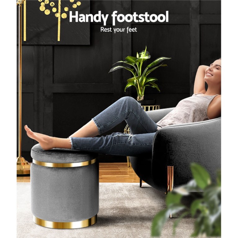 artiss ottoman foot stool round velvet charcoal
