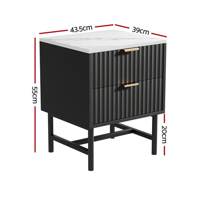 artiss bedside table 2 drawers black