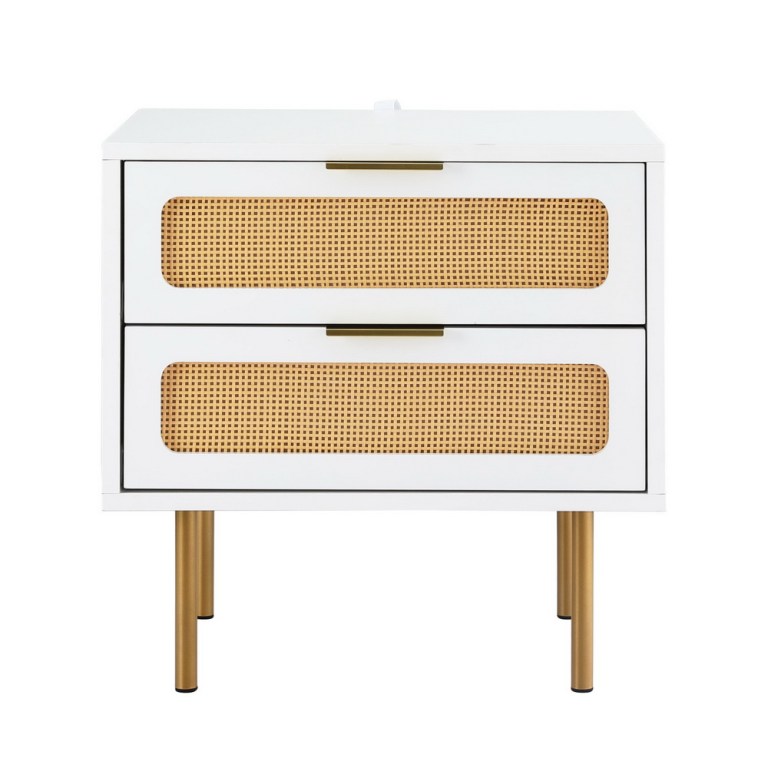 artiss rattan bedside table 2 drawers pine