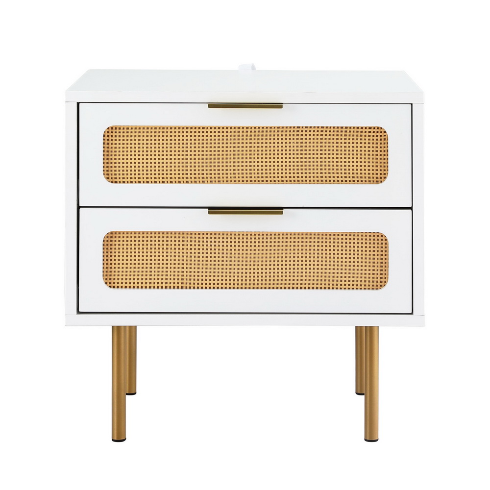 artiss rattan bedside table 2 drawers pine