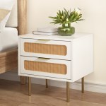artiss rattan bedside table 2 drawers pine