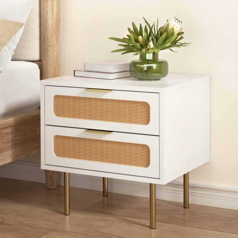 artiss rattan bedside table 2 drawers pine