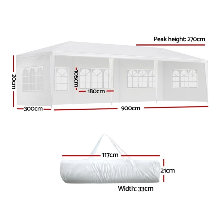 instahut gazebo 3x9m marquee wedding party tent outdoor camping side wall canopy 5 panel white instahut gazebo 3x9m marquee wedding party tent outdoor camping side wall canopy 5 panel white