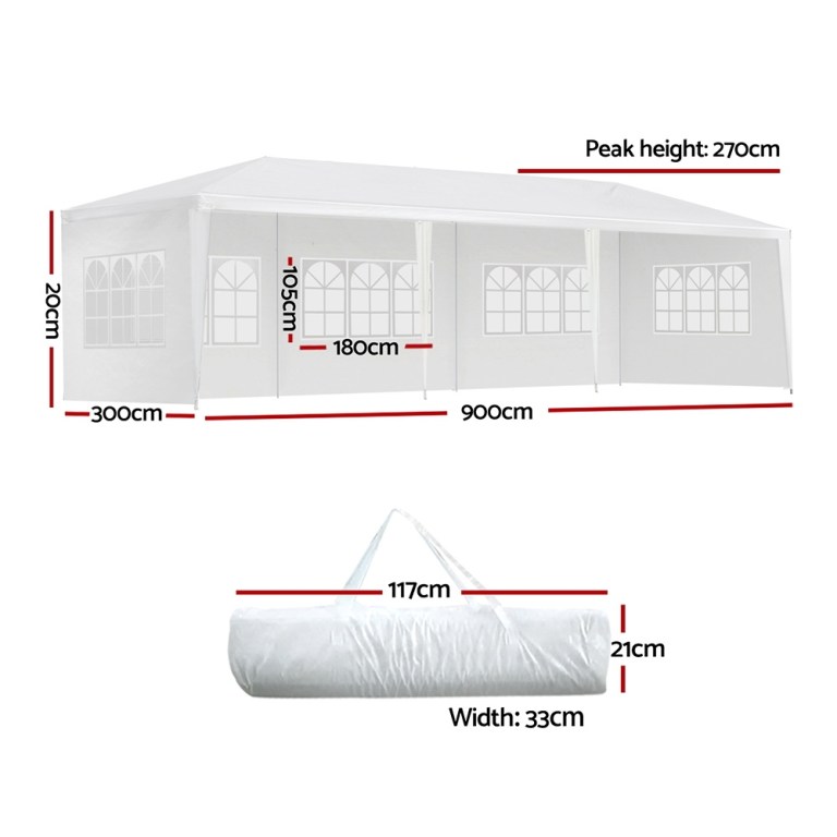instahut gazebo 3x9m marquee wedding party tent outdoor camping side wall canopy 5 panel white instahut gazebo 3x9m marquee wedding party tent outdoor camping side wall canopy 5 panel white