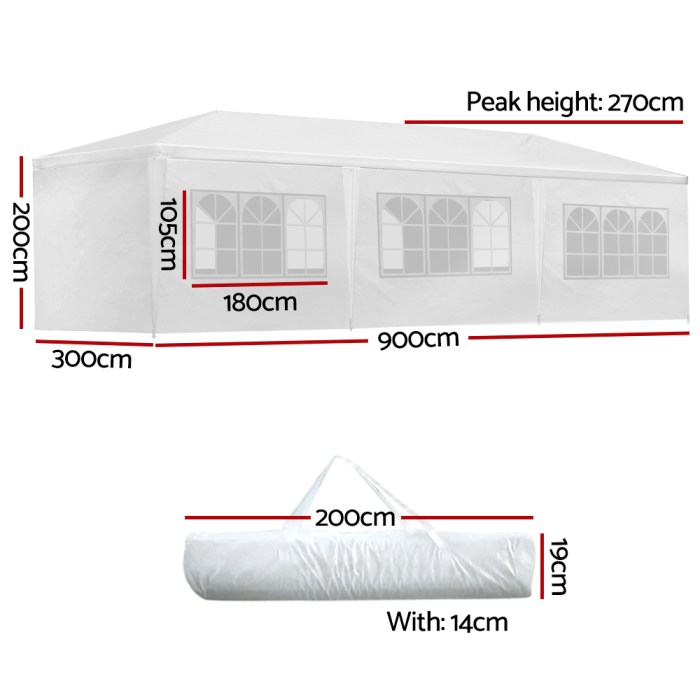 instahut gazebo 3x9m marquee wedding party tent outdoor camping side wall canopy 8 panel white