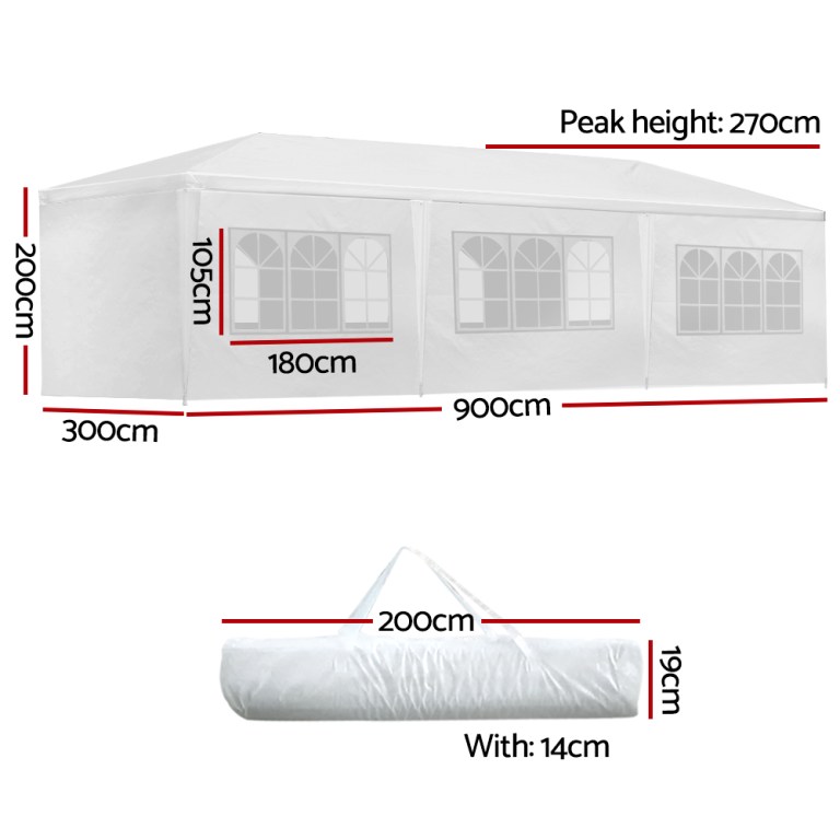 instahut gazebo 3x9m marquee wedding party tent outdoor camping side wall canopy 8 panel white instahut gazebo 3x9m marquee wedding party tent outdoor camping side wall canopy 8 panel white