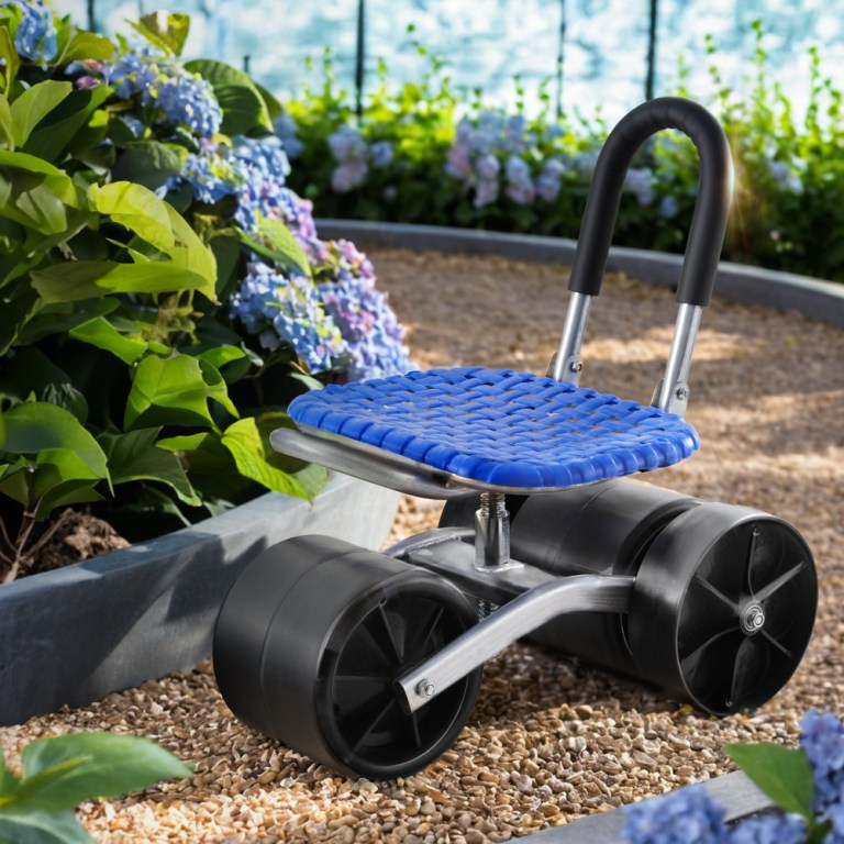 gardeon garden stool seat foldable with wheels blue gardeon garden stool seat foldable with wheels blue