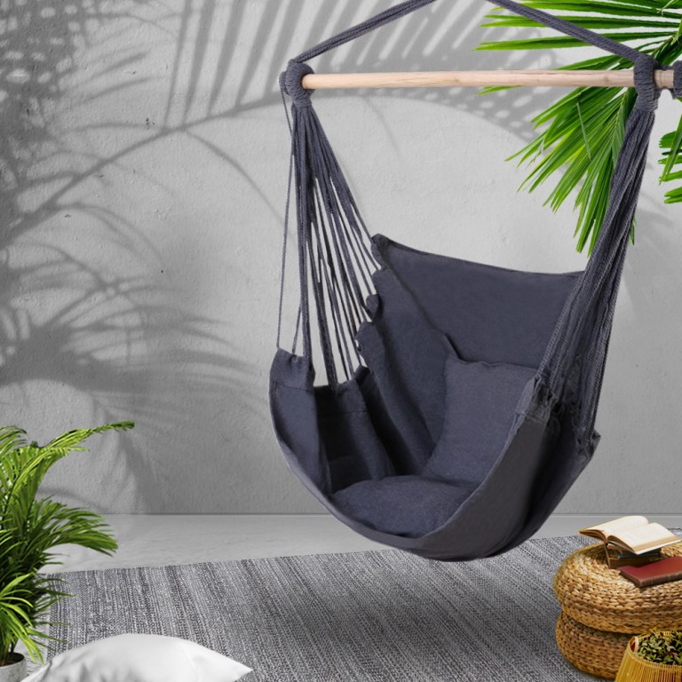 gardeon hammock chair outdoor camping hanging hammocks cushion pillow grey