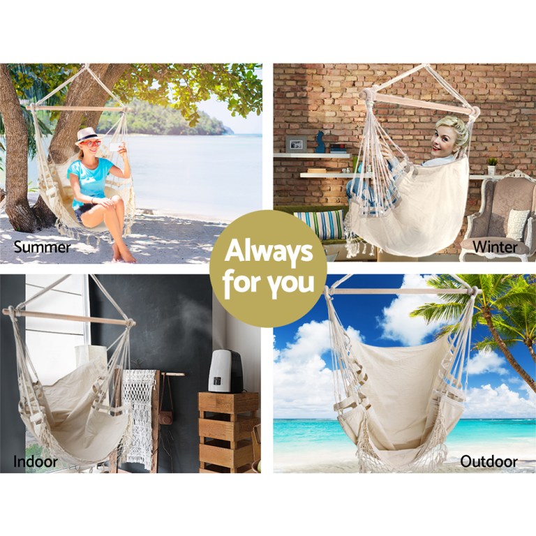 gardeon hanging hammock chair outdoor swing hammocks tassel cream gardeon hanging hammock chair outdoor swing hammocks tassel cream