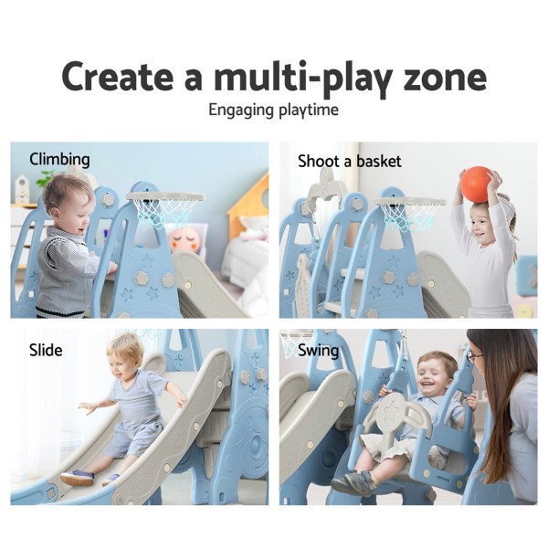 keezi kids slide swing set basketball hoop outdoor playground toys 170cm blue