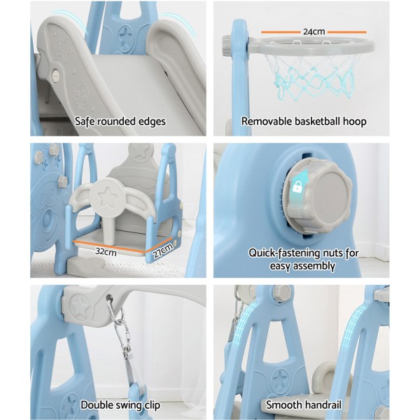keezi kids slide swing set basketball hoop outdoor playground toys 170cm blue