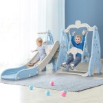 keezi kids slide swing set basketball hoop outdoor playground toys 170cm blue