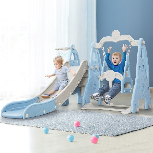 keezi kids slide swing set basketball hoop outdoor playground toys 170cm blue